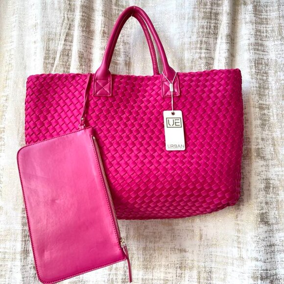 Ithaca Woven Neoprene Tote With Pouch Urban Expressions Magenta Vegan NWT - Picture 2 of 8
